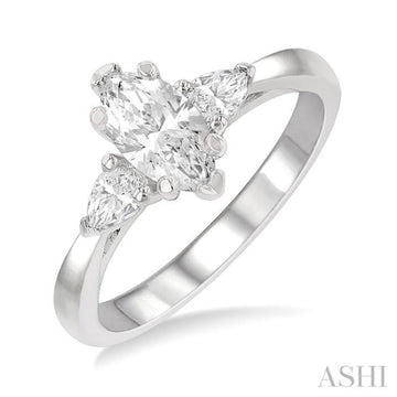 3/4 Ctw Tri-Mount Diamond Engagement Ring With 1/2 Ctw Marquise Cut Center Stone in 14K White Gold